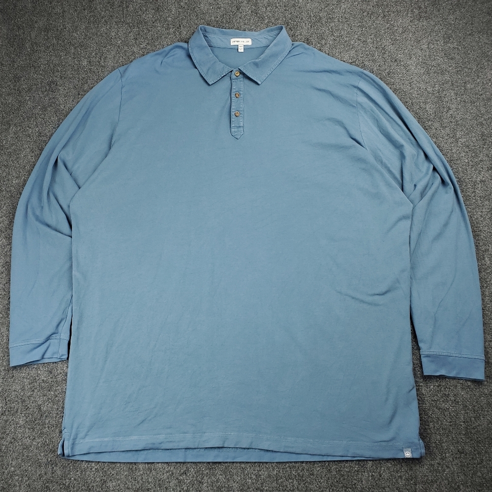 Peter Millar Polo Shirt Mens 3XT Long Sleeve Golf Performance Pima Spandex Blue